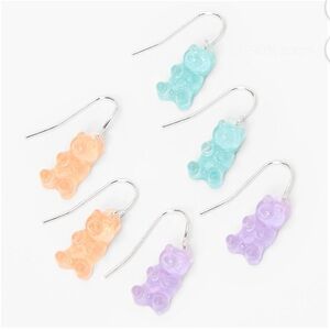 NWT, Glow in the Dark Pastel Gummy Bear Dangle Earrings, 3 Pairs